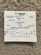 JUSTIFY 2018 PREAKNESS STAKES $50 EXTACTA BOX TICKET TRACKSIDE MCHENRY RARE!!!
