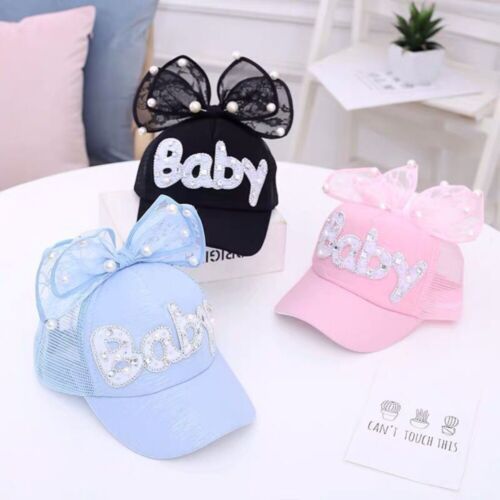 Breathable Girl Baseball Hat Pearl Bowknot Sun Hat Cute Peaked Cap  Children - Picture 1 of 12
