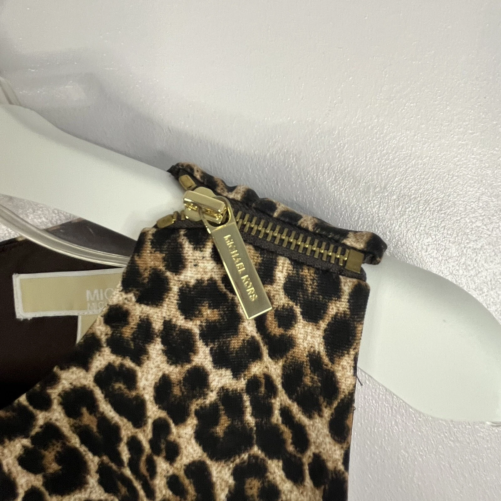 Abito Michael Kors 4 marrone nero animale senza maniche gonna plissettata accento cerniera