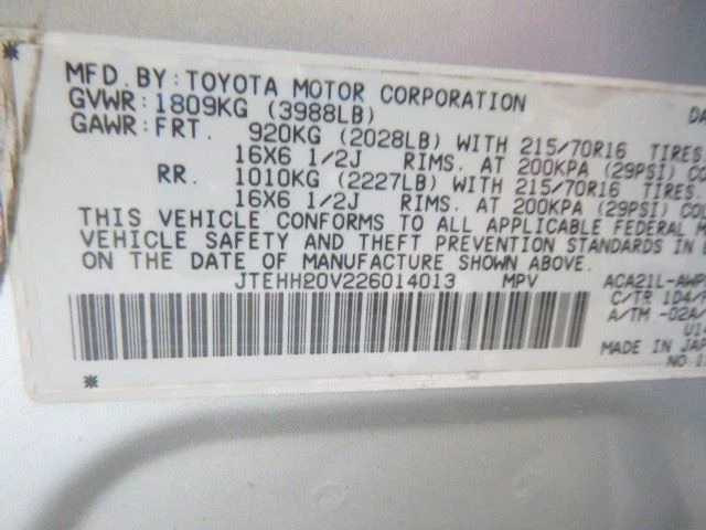 Toyota RAV 4 2002 2.0L Engine VIN H 5th Digit 1900028160 3427 - Image 4 of 4