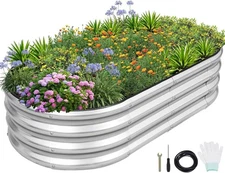 Aoodor 6x2x1FT Outdoor Galvanized Raised Garden Bed Kit Planter Oval Large Boxes