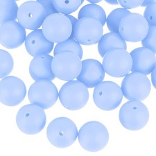 50Pcs 15mm Silicone Beads, Round Loose Rubber Bead for DIY Cyan Blue