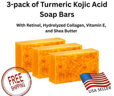 3 Pack Turmeric Kojic Acid Brightening Soap w/ Retinol, Collagen, Vitamin E 60g