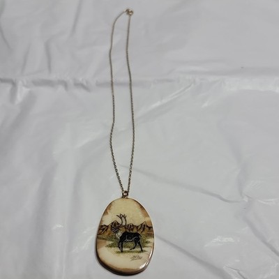 D Sims Indianer Halskette Gold oval Anhänger elfenbein - signiert gebraucht