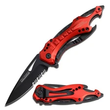 Folding Pocket , 3.25-inch Serrated Blade, Red Aluminum Handle, 7.75-inch Ove...