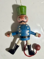VTG Wooden Jumping Jack Ornament 5 “ Pull String Toy Soldier Christmas Joy / Toy