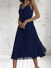 Asos Navy Pleated Cami Midi Dress Size 16