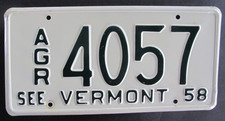 1958 Vermont agriculture farm truck license plate