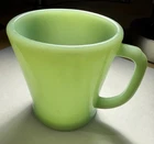 Vintage Fire King Oven Ware MIS-PRESS Green Jadeite D Handle Coffee Mug (1)