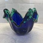 Authentic Vintage Murano Glass Bowl Cobalt Blue Green starfish Edges Art  Italy