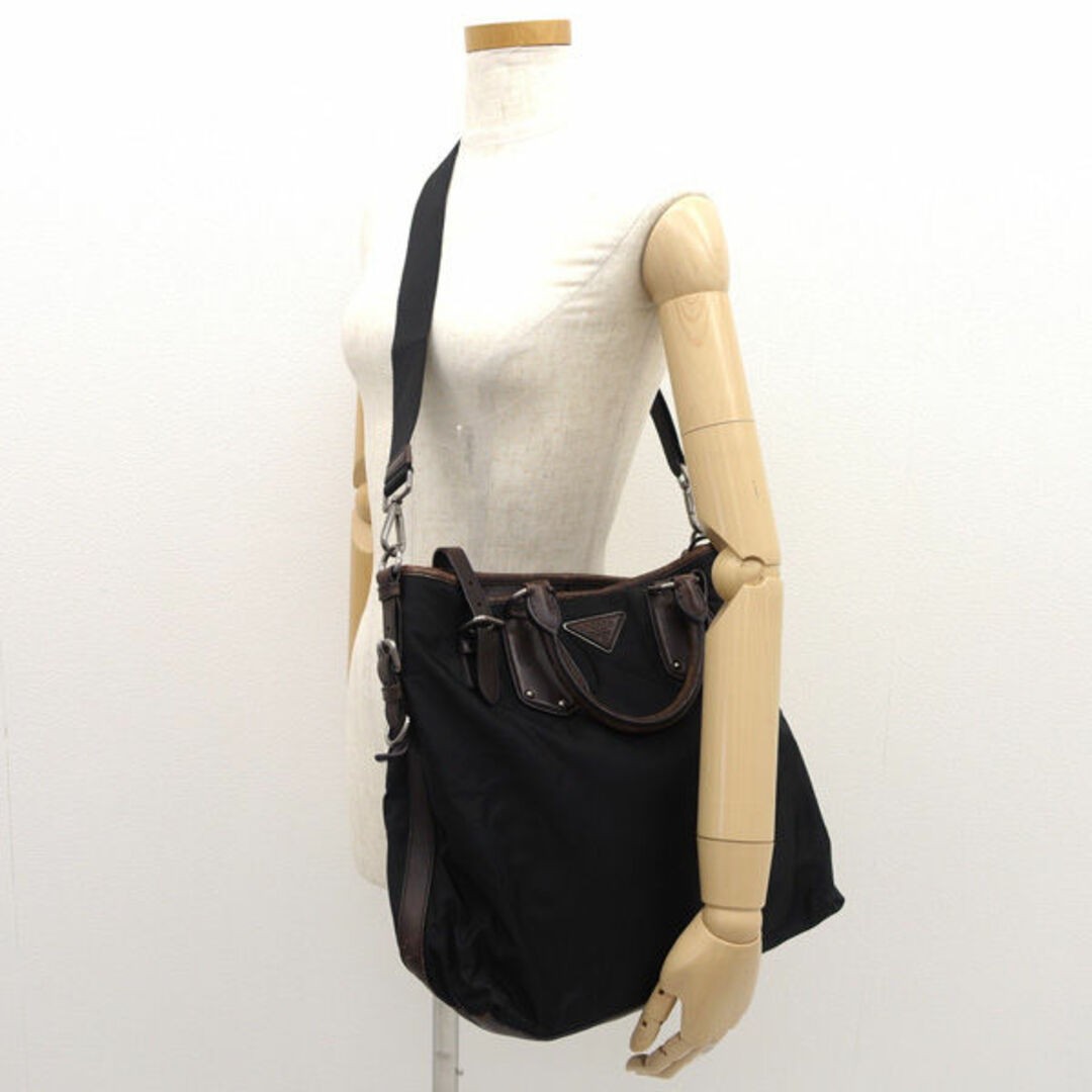 PRADA 2WAY Bag Nylon Black Brown Shoulder Leisure Work Bag Back BAG Bag Brand Us thumbnail 10