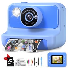 Blue Kids Instant Print Camera with 32GB SD Card Birthday Toy Fits Age 3 to 12