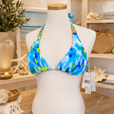 BLEU Rod Beattie Halter Bikini Top 38DD NWT Blue Floral Underwire MSRP $68