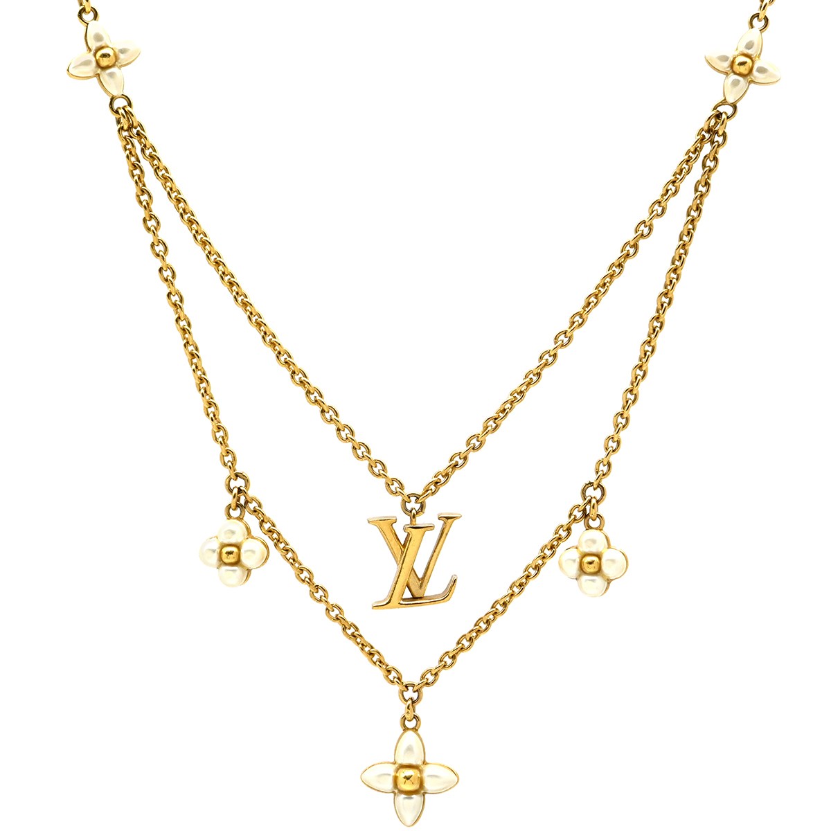 LOUIS VUITTON Necklace Monogram Flower Gold LV Logo M00981 Used