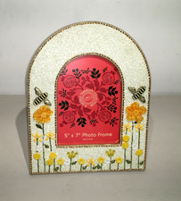 HANDMADE BEE'S/WILDFLOWERS MULTICOLORED BEADED 5"X7" PHOTO FRAME MADE INDIA NEW 