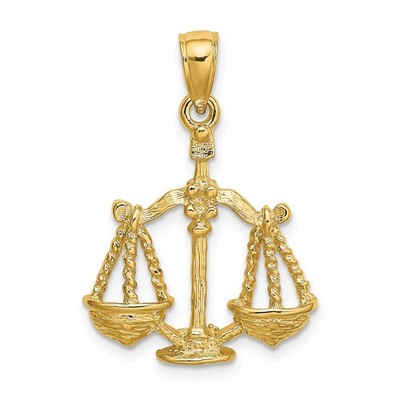14k Yellow Gold Large Libra Zodiac Pendant