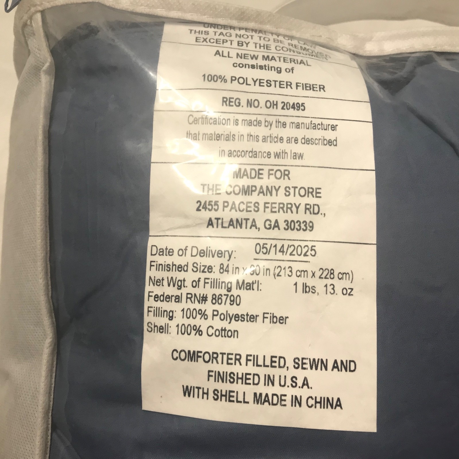 The Company Store LaCrosse LoftAire FULL Down Alternative Comforter Quilted Blue