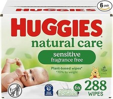 Huggies Natural Care Sensitive Baby Wipes, Unscented, Hypoallergenic, 6 Flip-