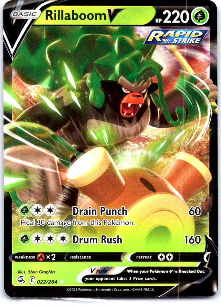 rillaboom v pokemon card value Rillaboom V 022/264 Swsh08: Fusion Strike for sale
