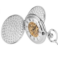 Double Hunter Smooth Pocket Watch Chain Hand Wind Roman Numerals Mechanical