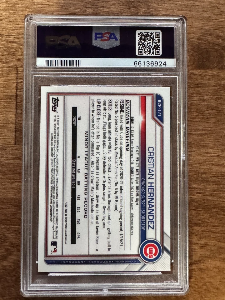 2021 Bowman Chrome Prospects #BCP171 Cristian Hernandez Prospects PSA 10 - Image 2 of 2