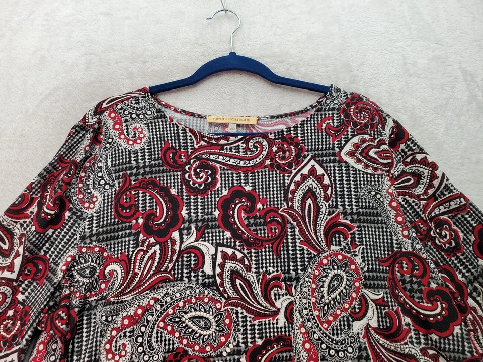 Nipon Boutique Blouse Top Women Size 1X Red Black Paisley Long Sleeve Round Neck - Imagem 4 de 4
