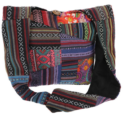 GURU SHOP Borsa A Tracolla Hippie Patchwork - Cotone 100%, 30x30x6cm, Fatto A Mano In Nepal, Viola - Foto 10