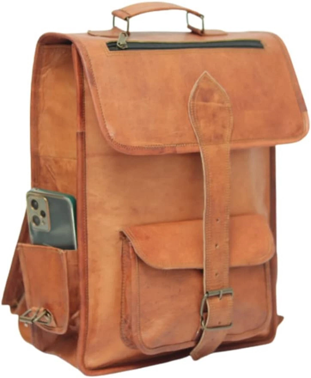 16" Leather Bag Official GVB Leather Messenger Backpack Rucksack Travel Bag New
