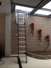 Black Wall Mounted Folding Extension Ladder Loft Stairs Attic 12 Steps 9.84 Ft 