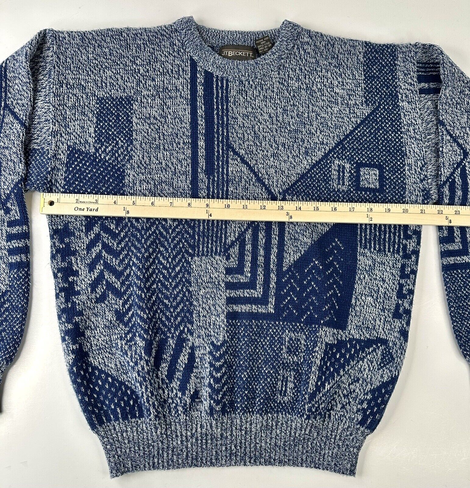 Vtg JT Beckett Tight Knit Geometric Blue Pullover… - image 7