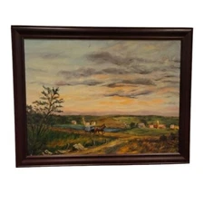 vintage oil painting signed by jean b. egan framed late view in amish country pa
