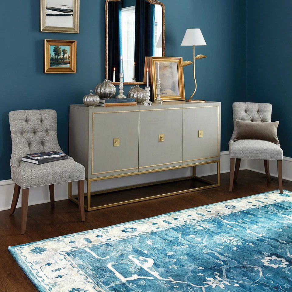 Ballard Designs Mathison Blue Handmade Oriental Style 100% Woolen Rug - Image 4 of 4