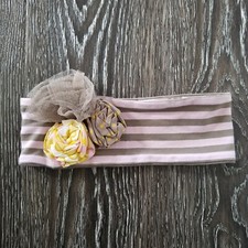 Euc Mustard Pie floral Headband pink gray stripes size Large L