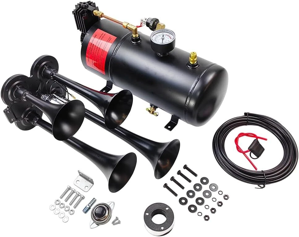 150DB 4 Trumpets Train Horns Kit Super Loud Air Horn with MAX 150PSI 12V Air