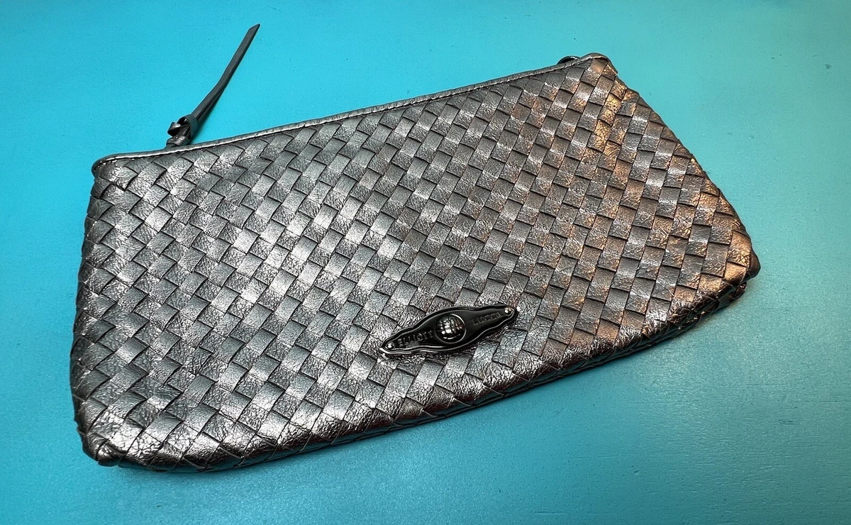 Elliott Lucca Silver Metallic Woven Vintage Clutch