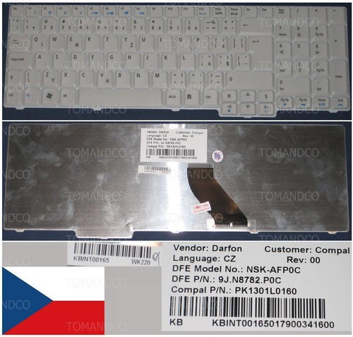 Keyboard Qwertzy Czech / Czech Acer AS7000 AS9400 NSK-AFP0C KB.INT00.165 White - 第 1/1 張圖片