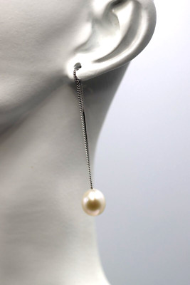 Sterling Silver 925 Freshwater Cultured Oval Pearl Thread Earrings - Free Post