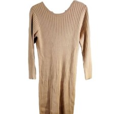 Wayf X BFF Hollie Long Sleeve Side Slit Camel Ribbed Sweater Dress XL