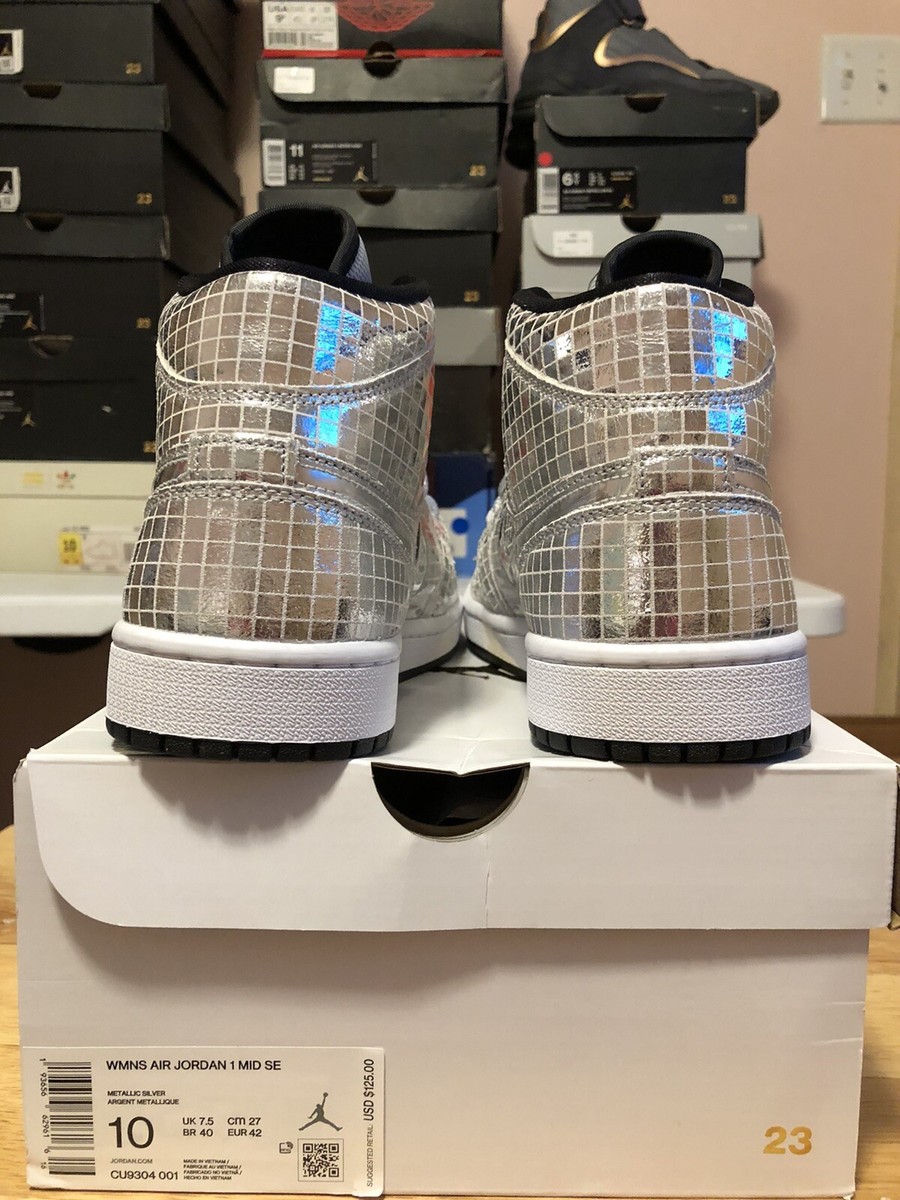 Nike Women's Air Jordan 1 Mid SE Disco Metallic Silver
