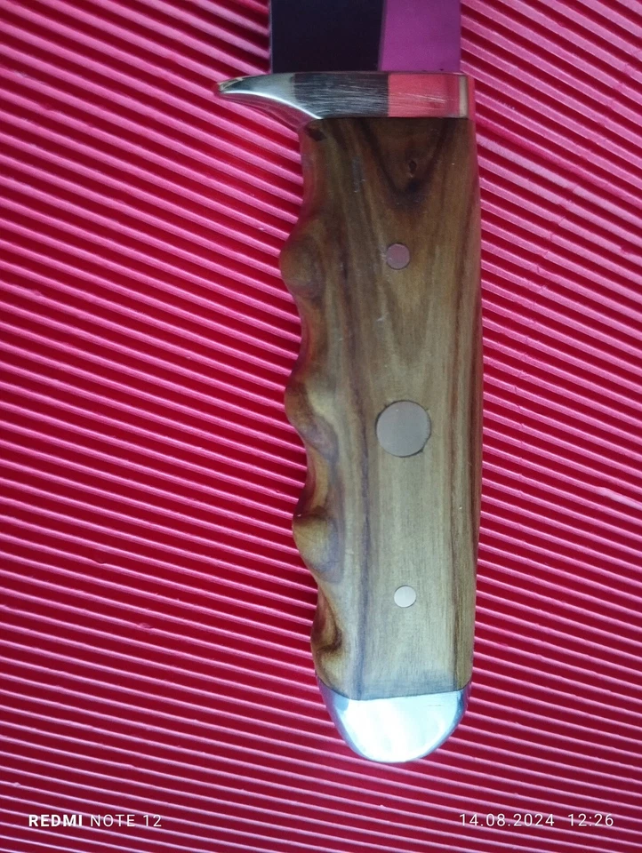 Jagdmesser Fahrtenmesser beidhändig Lederscheide Linkshänder Essigbaum Holz - Bild 4 von 4