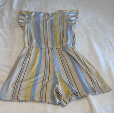 Forever Me Girl  s Romper Size 6X Blue Yellow White Striped short set