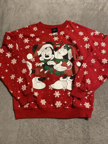 Disney Sweater Womens Medium Red Christmas Holiday Mickey Minnie Pullover - Picture 1 of 4