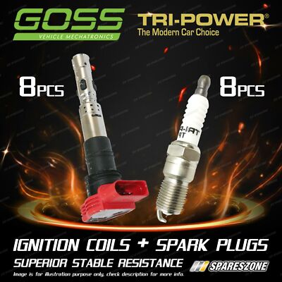8 GOSS Ignition Coils + 8 Tri-Power Spark Plugs for Audi A6 4F A8 4E S4
