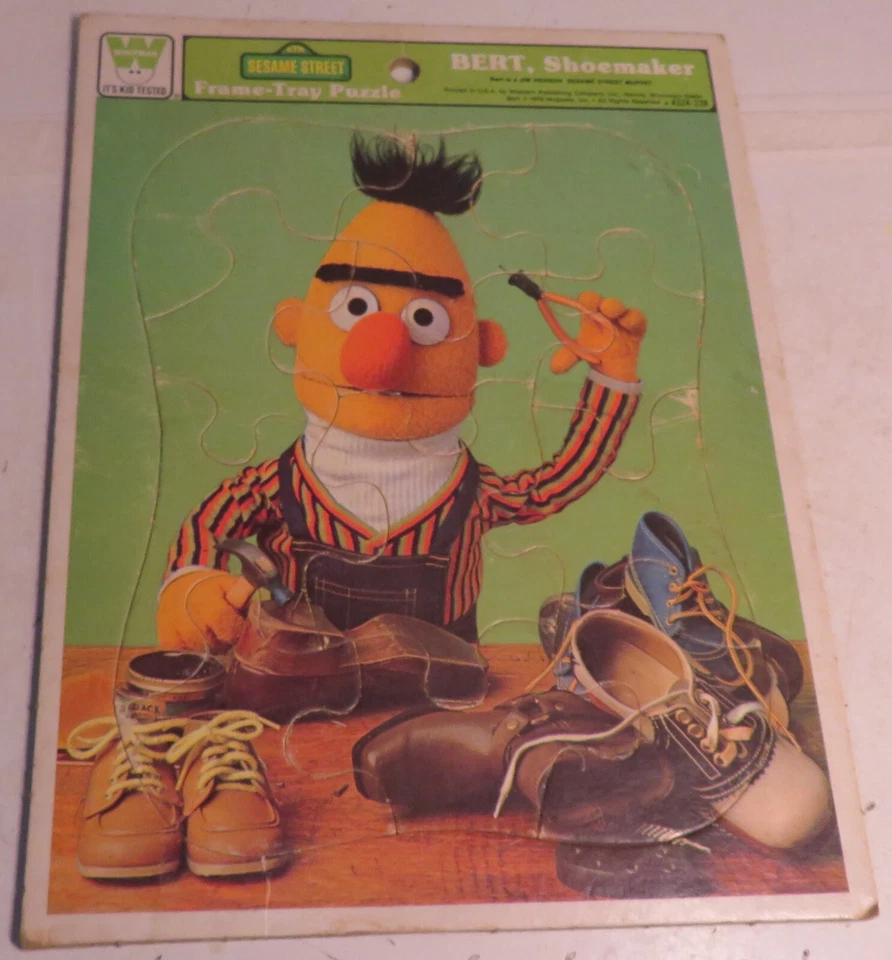复古纸板 1979 Whitman 芝麻街框托盘拼图 Bert 鞋匠 — 第 2/4 张图片