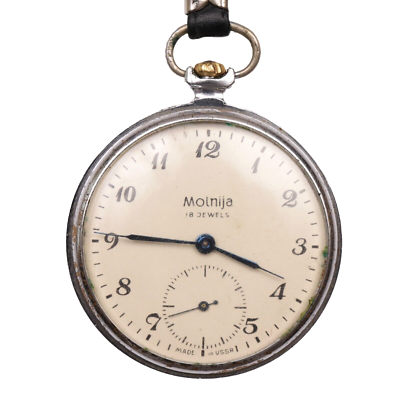 Reloj De Bolsillo Mecánico Vintage MOLNIJA 18 Joyas URSS