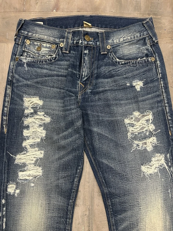 Pantalones de mezclilla True Religion Ricky relajados rectos desgastados para hombre 34x34 hechos en EE. UU. Foto 3 de 4