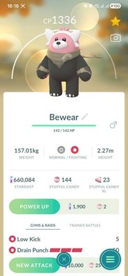 Bewear ( Wilderness Cape ) Pokemon Tr@de Go
