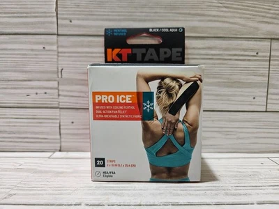 KT Tape Elastic Kinesiology Therapeutic Tape Pro Ice 20 Strips Black Cool Aqua