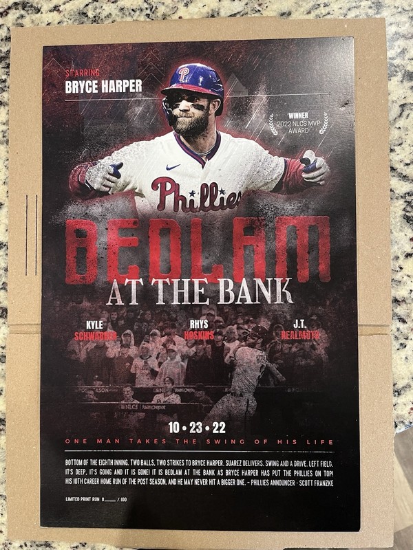 Bryce Harper, Bedlam At The Bank 10/23/2022, 11x17 Poster Print LE/100; READ