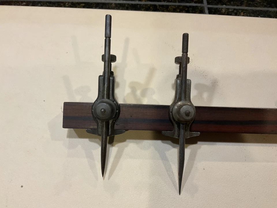 Starrett #59 Trammel Points on Coco Bolo Rosewood Beam - Image 3 of 3